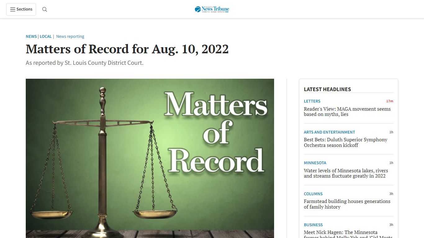 Matters of Record for Aug. 10, 2022 - Duluth News Tribune | News ...